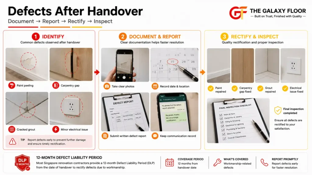 Renovation defect reporting and rectification process after handover